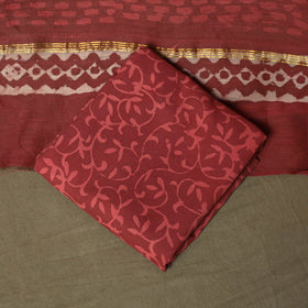 Chanderi silk hand block bagru print 3pc unstitched dress