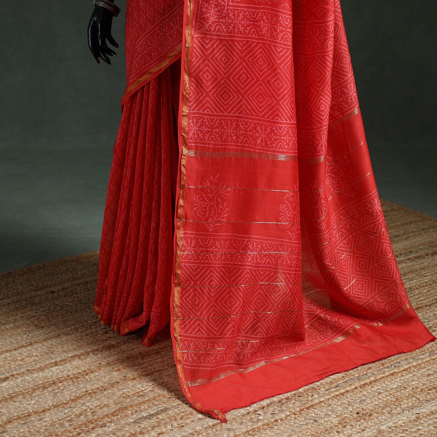 Chanderi silk hand block batik print saree 75 - handcrafted