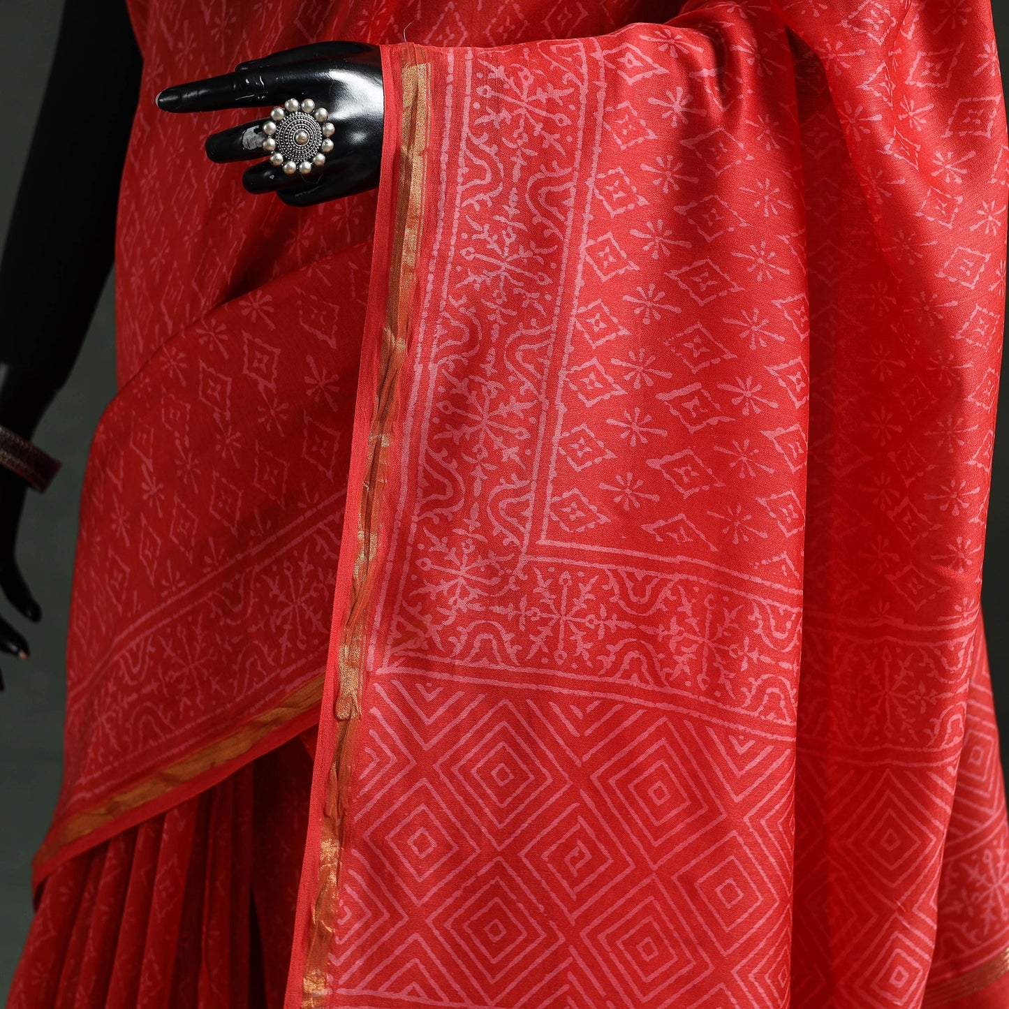 Chanderi silk hand block batik print saree 75 - handcrafted