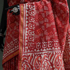 Chanderi silk hand block batik print saree 77 - handcrafted