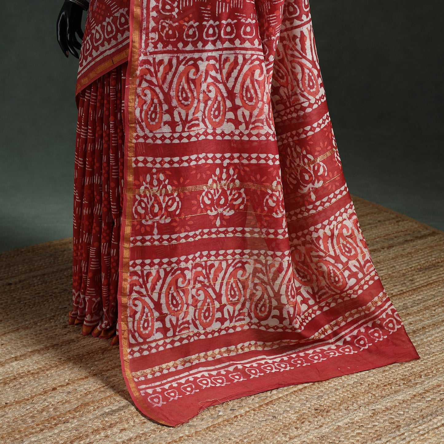 Chanderi silk hand block batik print saree 77 - handcrafted