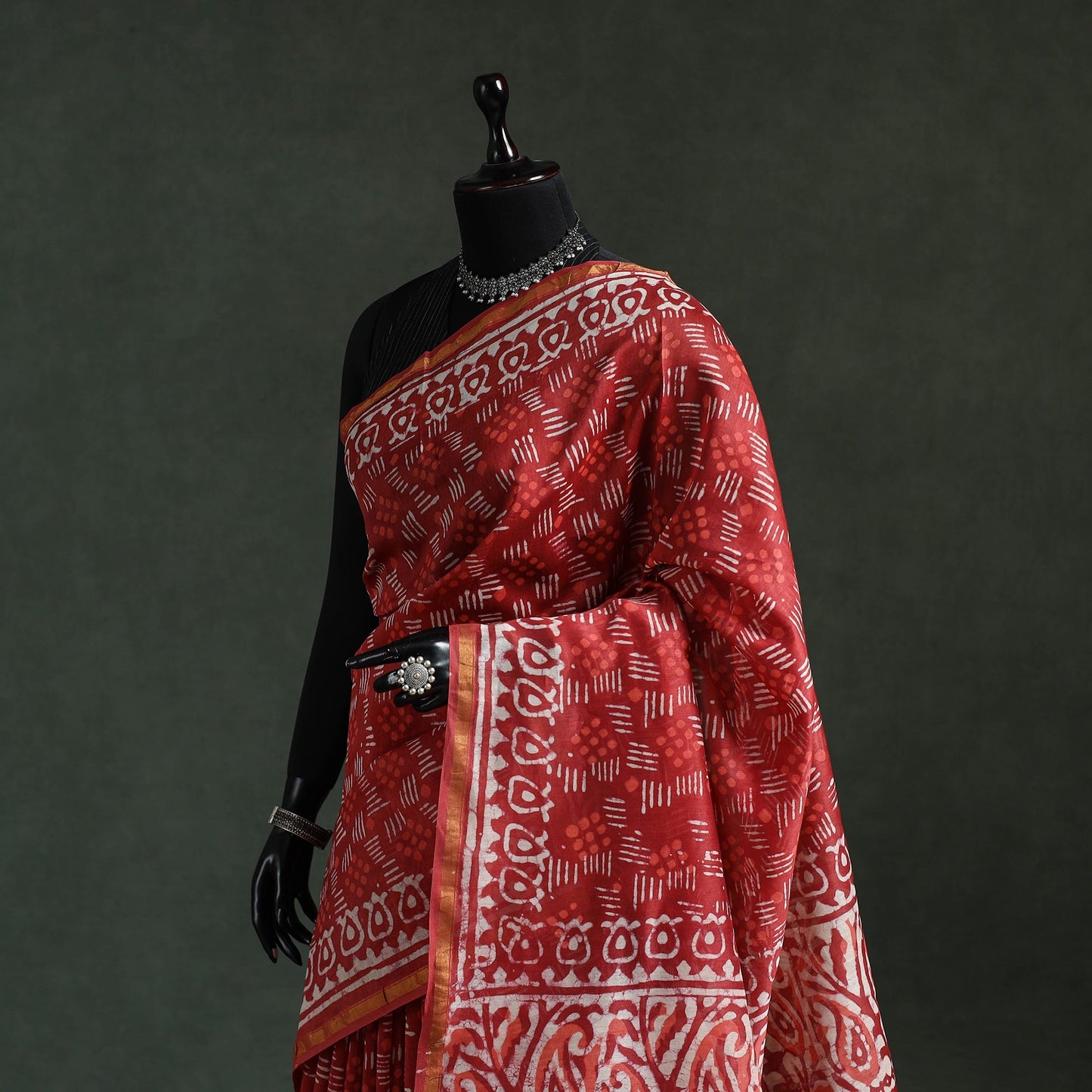 Chanderi silk hand block batik print saree 77 - handcrafted
