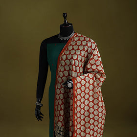 Red - chanderi silk hand bagru dupatta with zari border 22