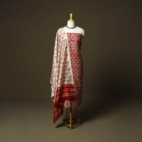 Chanderi silk hand block sanganeri print 3pc unstitched