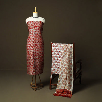 Chanderi silk hand block sanganeri print 3pc unstitched