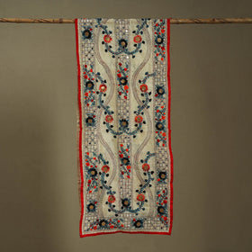 Red Chanderi Silk Hand Embroidered Stole