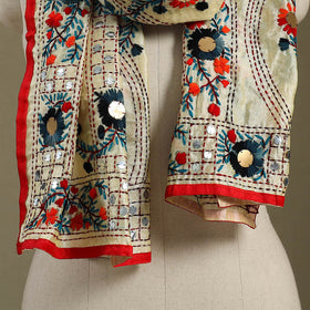 Red Chanderi Silk Hand Embroidered Stole