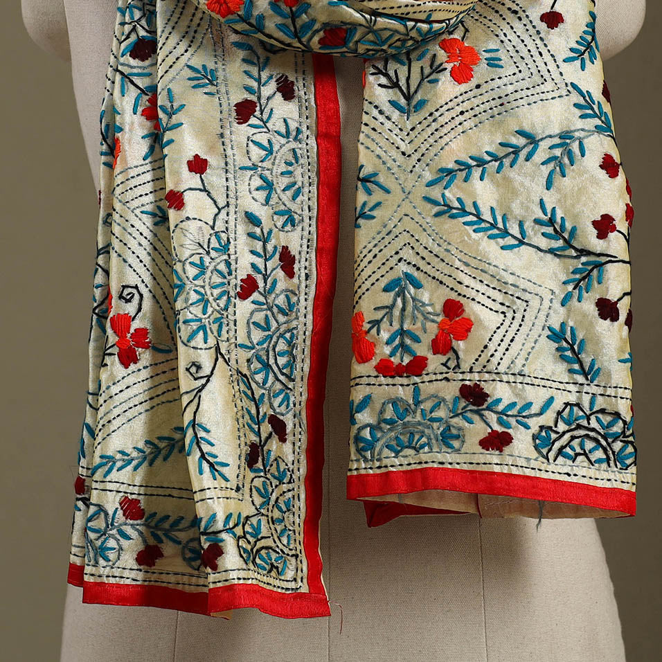 Buy Chanderi Silk Hand Embroidered Stole