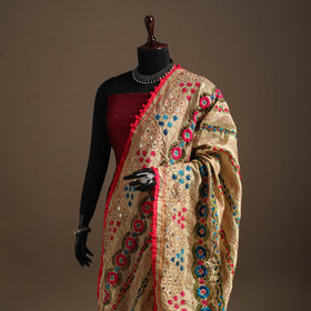 Red - chanderi silk hand embroidery phulkari dupatta 22