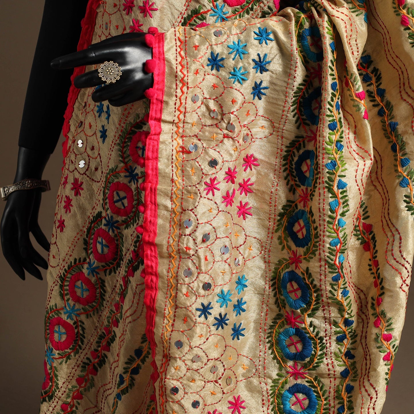 Red - chanderi silk hand embroidery phulkari dupatta 22