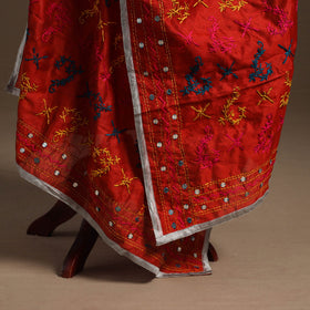 Red - chanderi silk hand embroidery phulkari dupatta 35