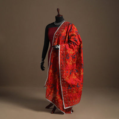 Red - chanderi silk hand embroidery phulkari dupatta 35