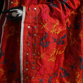 Red - chanderi silk hand embroidery phulkari dupatta 35