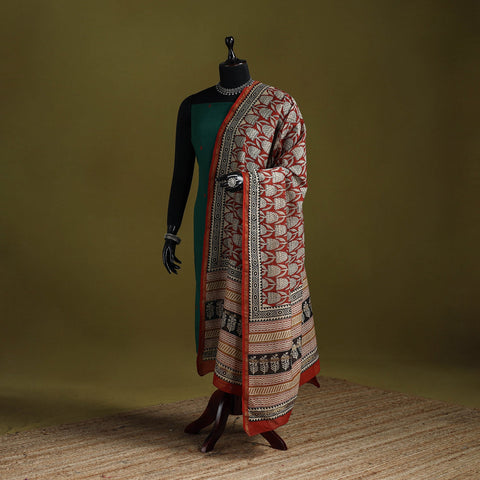 Red - chanderi silk hand natural dyed bagru dupatta 09