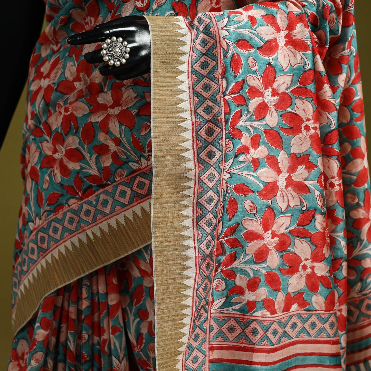 Chanderi silk hand sanganeri saree with ghicha border 18