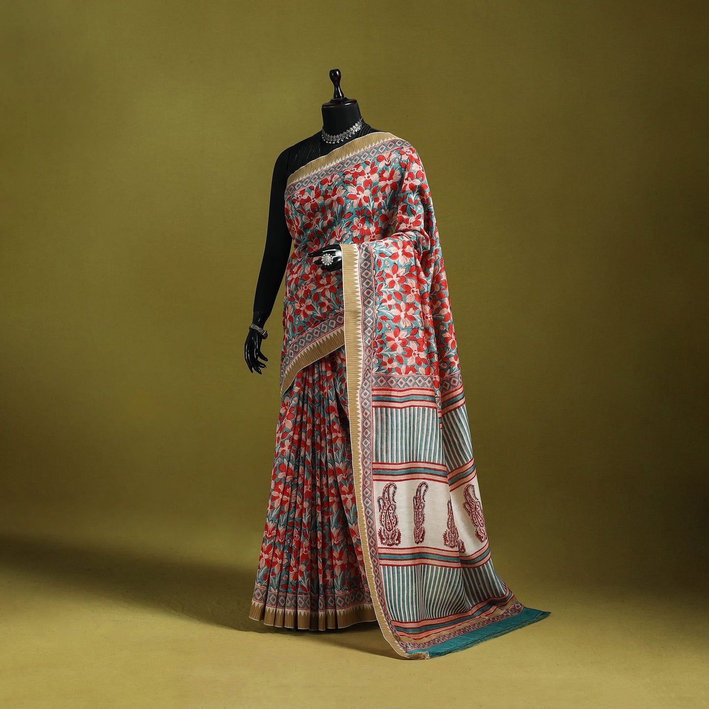 Chanderi silk hand sanganeri saree with ghicha border 18