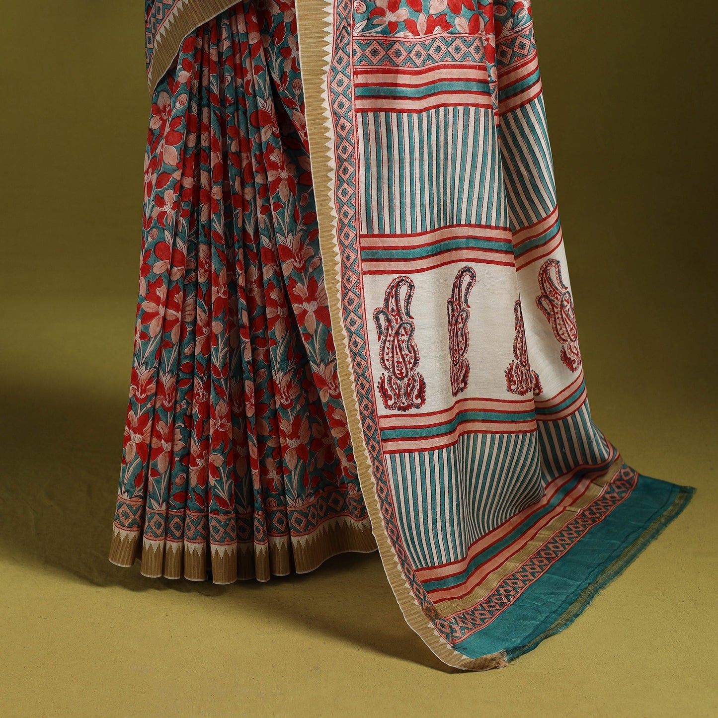 Chanderi silk hand sanganeri saree with ghicha border 18