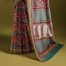 Chanderi silk hand sanganeri saree with ghicha border 18