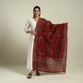 Buy Red Block Print Chanderi Silk Handloom Ajrakh Dupatta
