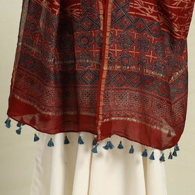 Red - chanderi silk handloom dupatta 09 - handcrafted