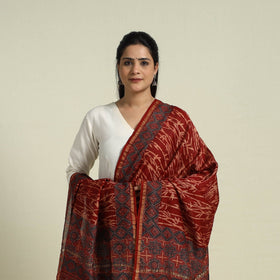 Red - chanderi silk handloom dupatta 09 - handcrafted