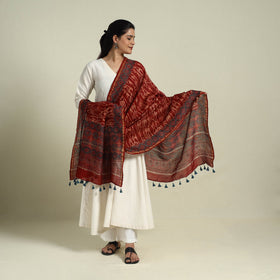 Red - chanderi silk handloom dupatta 09 - handcrafted