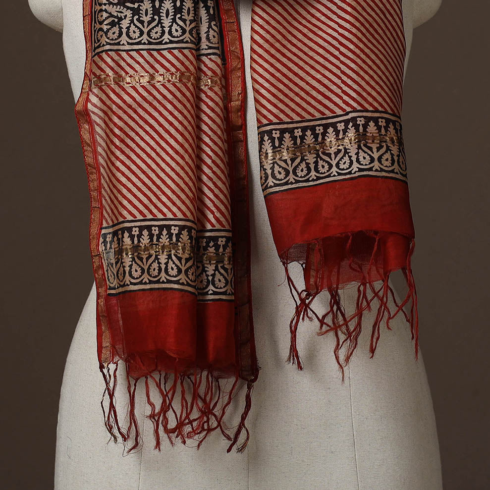 Chanderi silk handloom natural dyed bagru stole 03