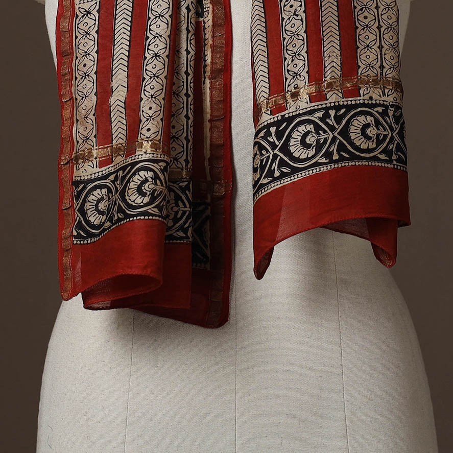 Chanderi silk handloom natural dyed bagru stole 05