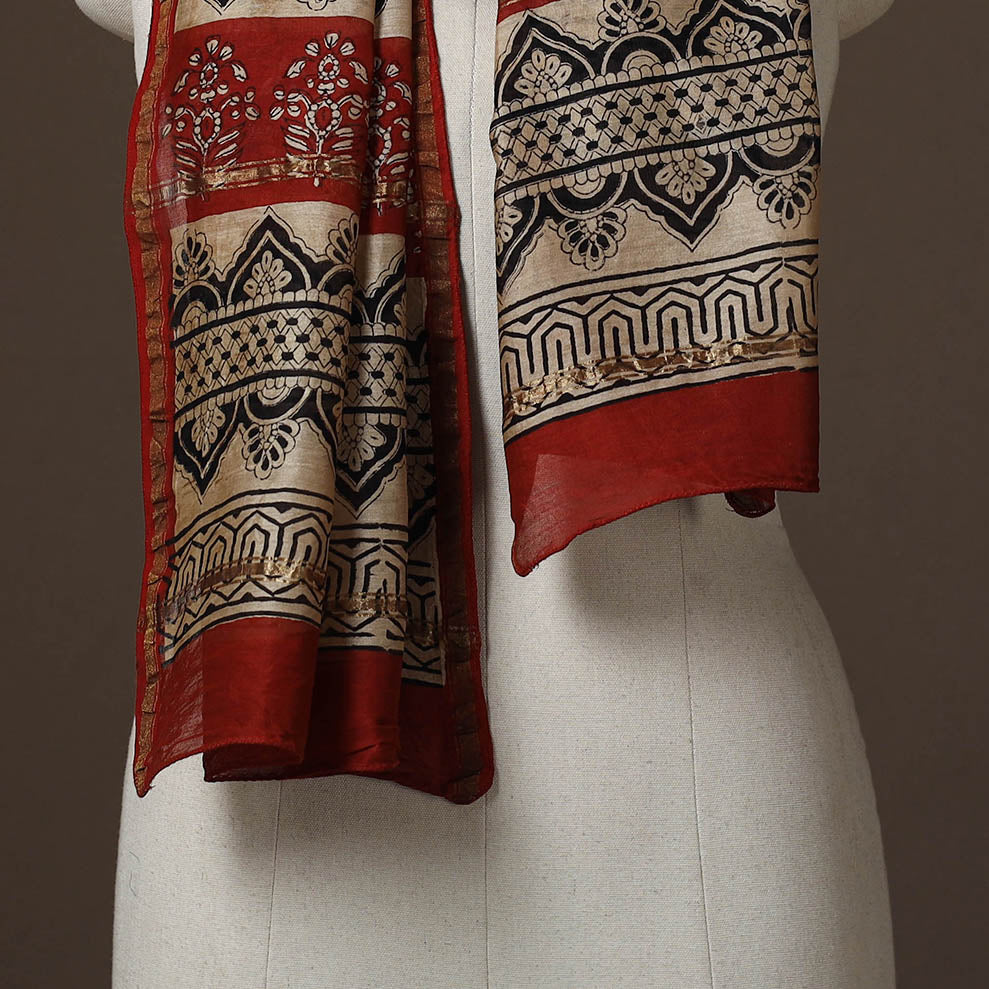 Chanderi silk handloom natural dyed bagru stole 09