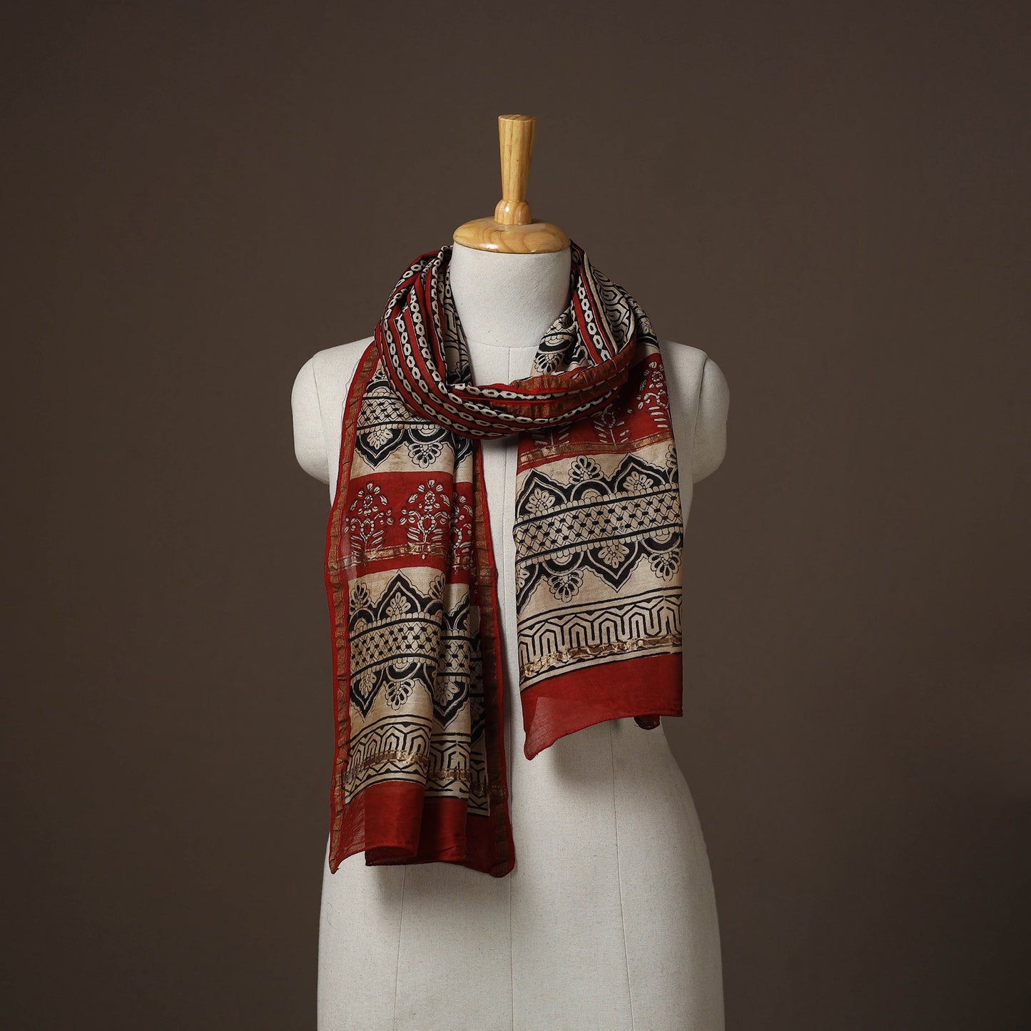 Chanderi silk handloom natural dyed bagru stole 09