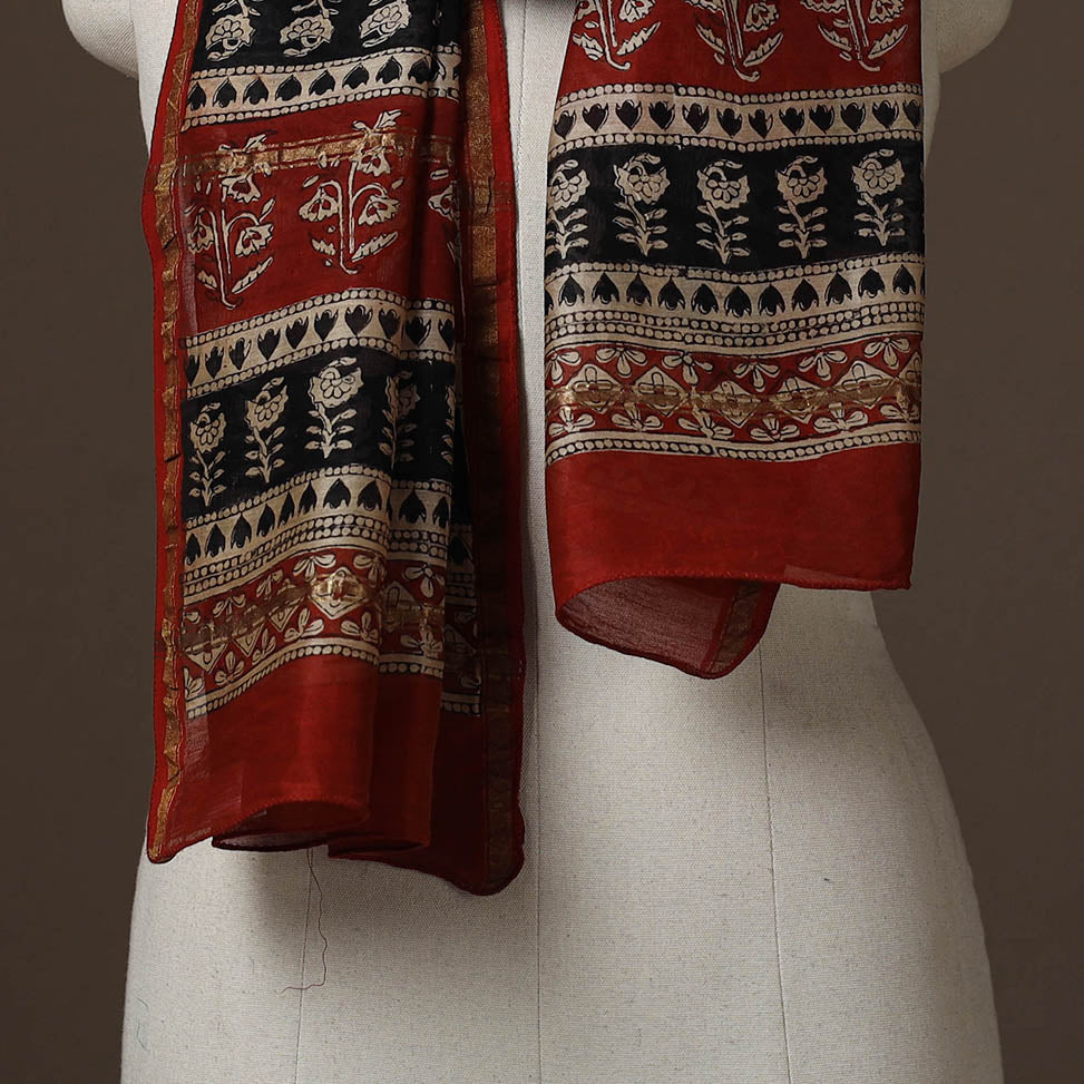 Chanderi silk handloom natural dyed bagru stole 10