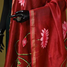 Red - chanderi silk handpainted pichwai dupatta 06