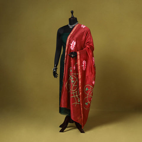 Red - chanderi silk handpainted pichwai dupatta 06