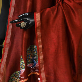 Red - chanderi silk handpainted pichwai dupatta 11