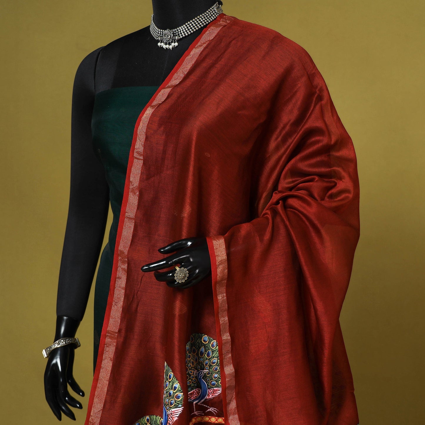 Red - chanderi silk handpainted pichwai dupatta 11