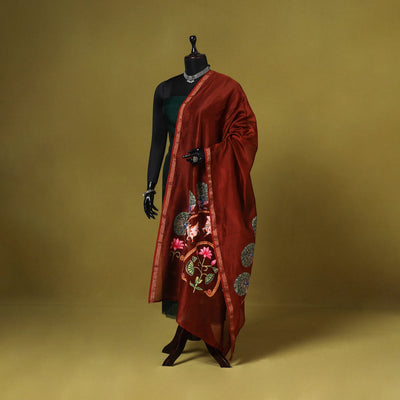Red - chanderi silk handpainted pichwai dupatta 11