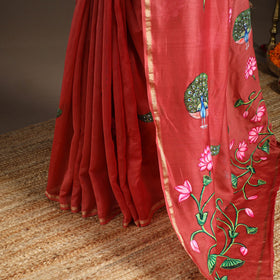 Red - chanderi silk handpainted pichwai saree 04