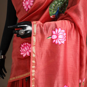 Red - chanderi silk handpainted pichwai saree 04