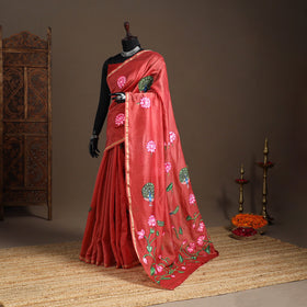 Red - chanderi silk handpainted pichwai saree 04