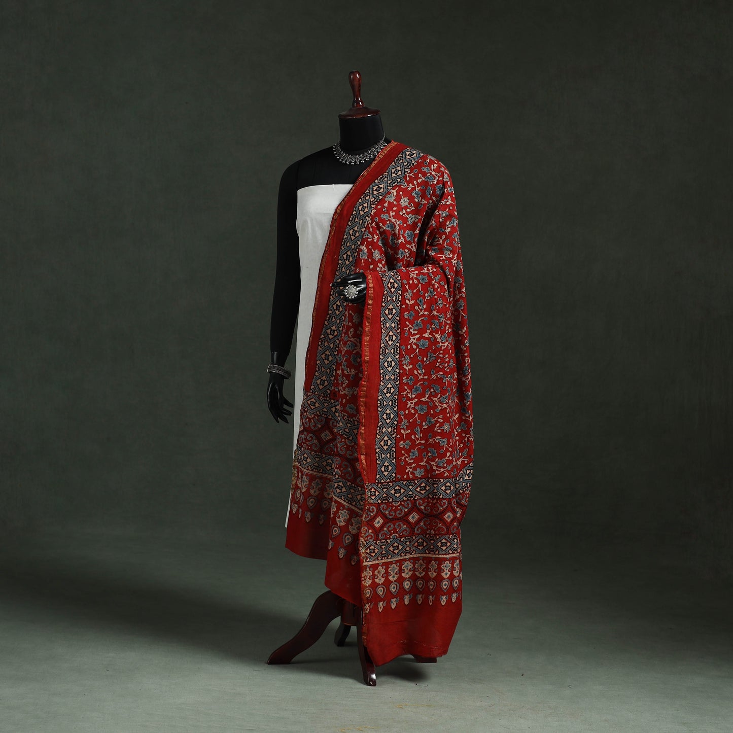 Red - chanderi silk kutch hand block print natural dyed
