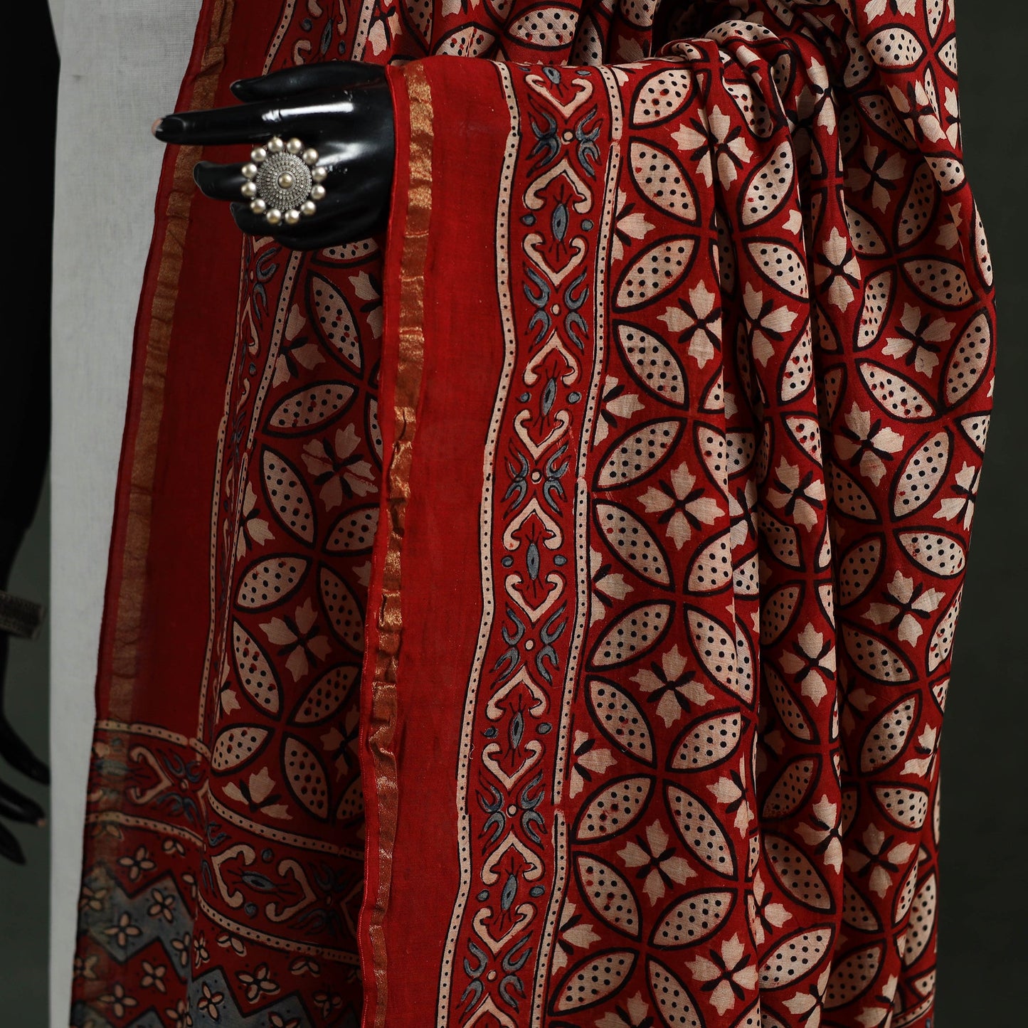 Red - chanderi silk kutch hand block print natural dyed