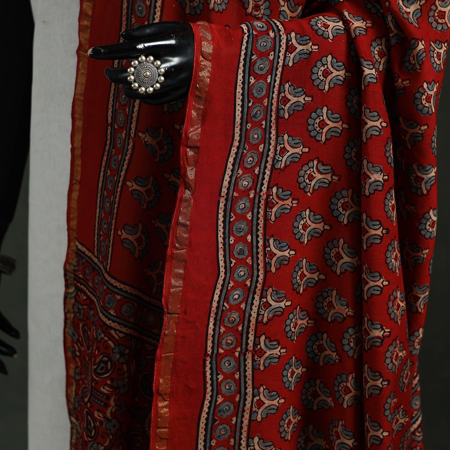 Red - chanderi silk kutch hand block print natural dyed