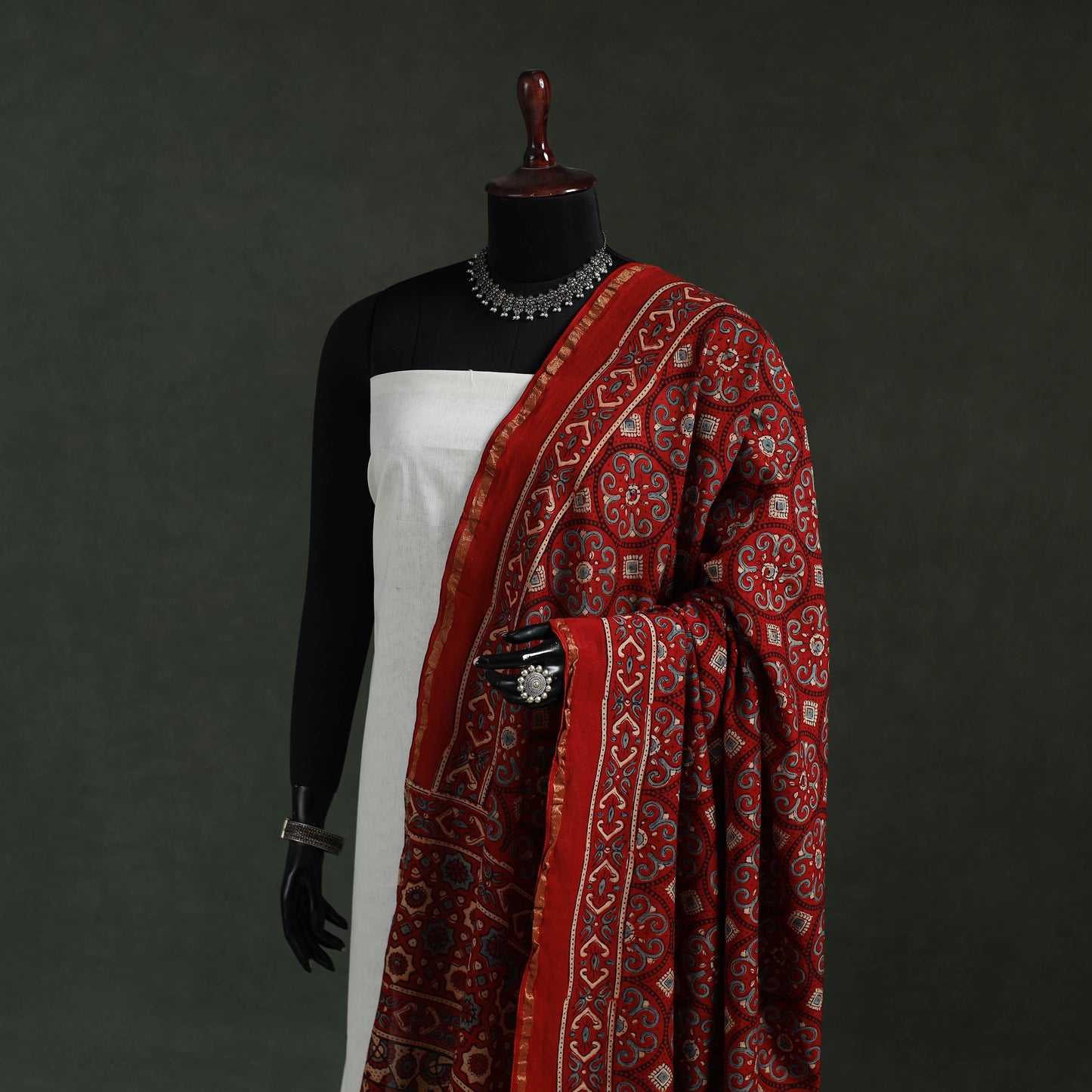 Red - chanderi silk kutch hand block print natural dyed