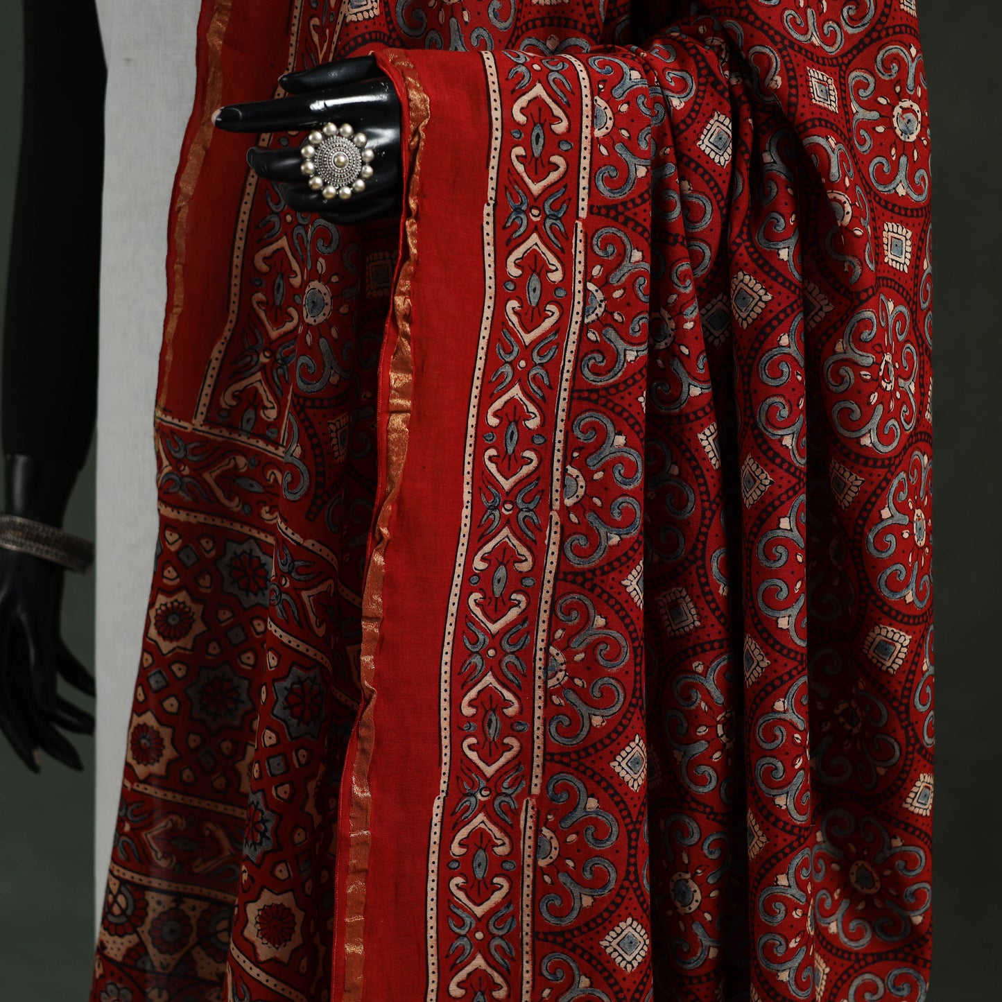 Red - chanderi silk kutch hand block print natural dyed