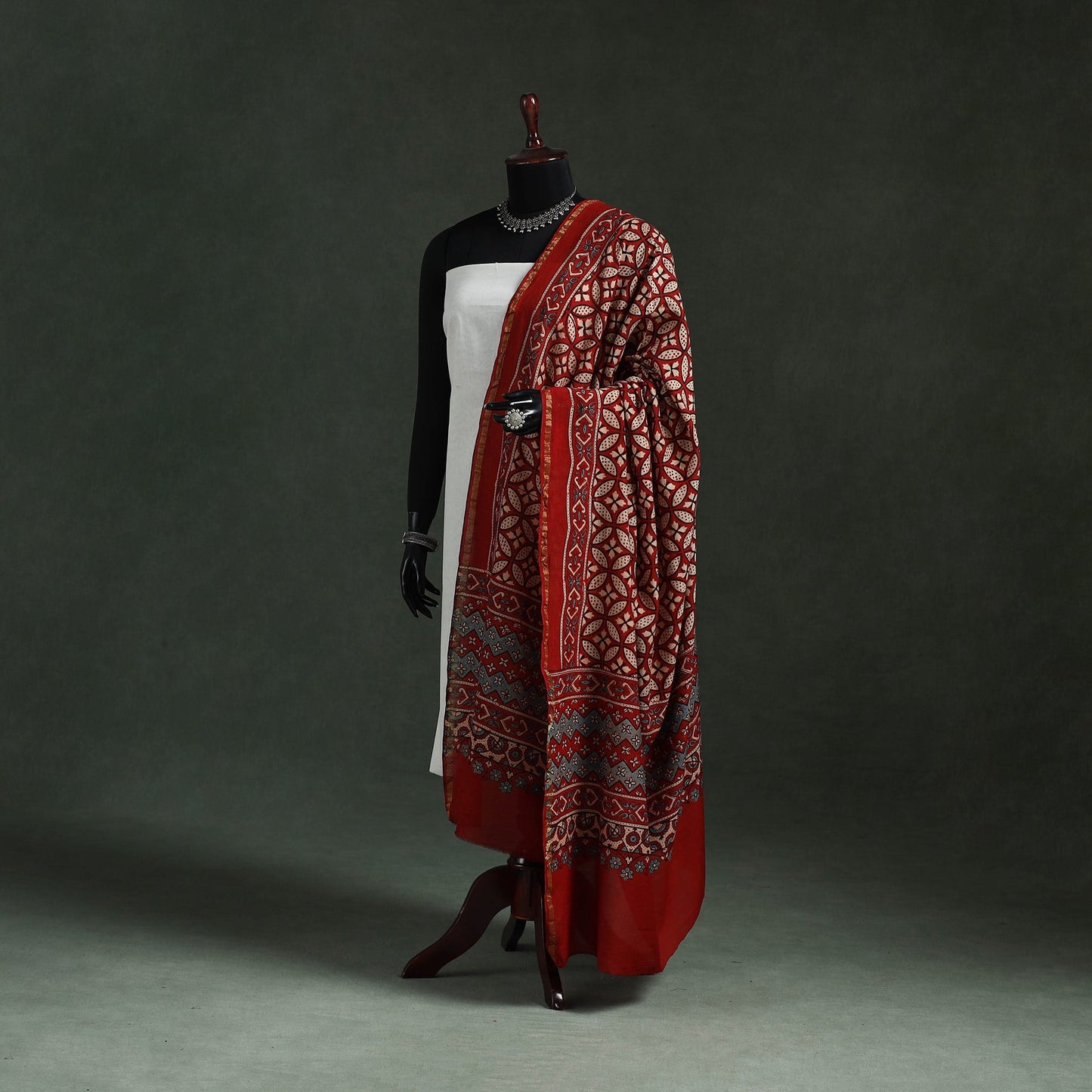 Red - chanderi silk kutch hand block print natural dyed