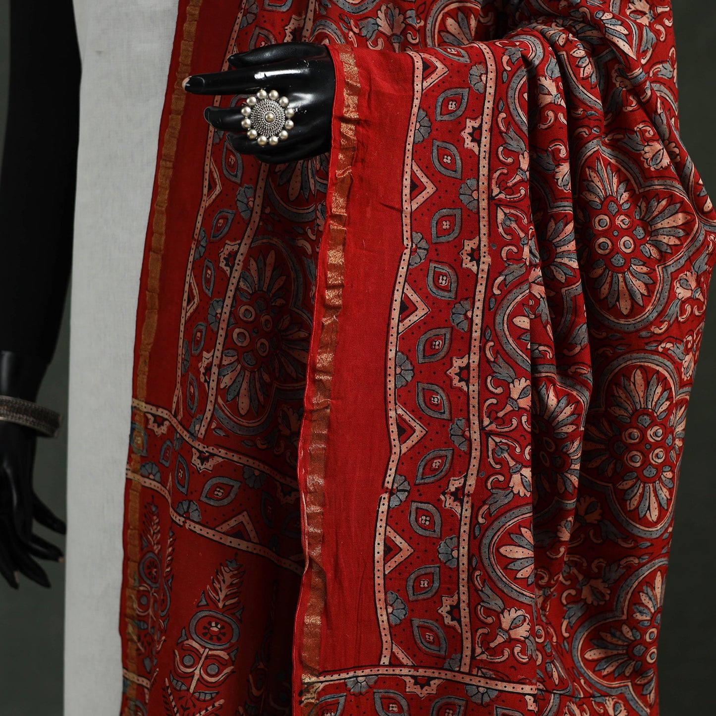 Red - chanderi silk kutch hand block print natural dyed