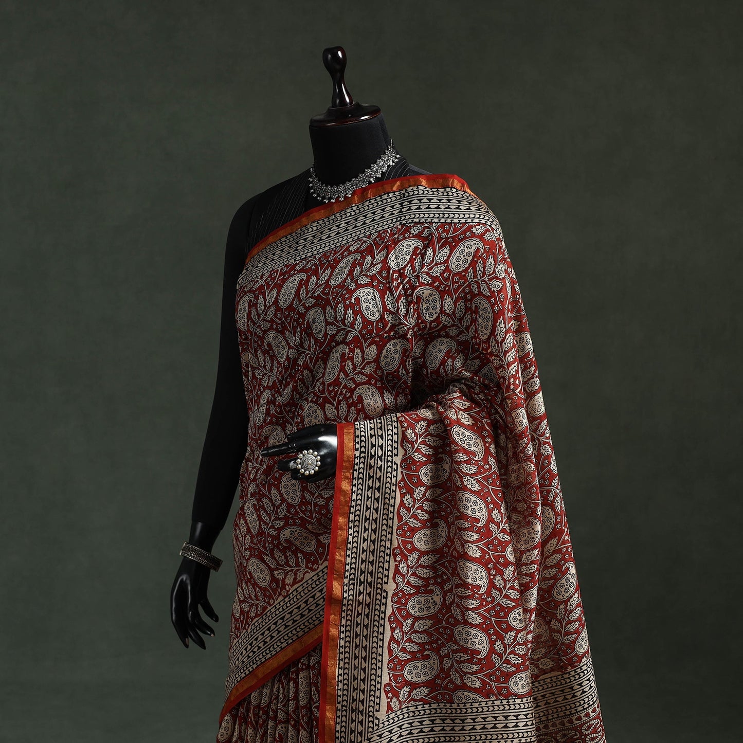 Chanderi silk natural dyed hand block dabu bagru print