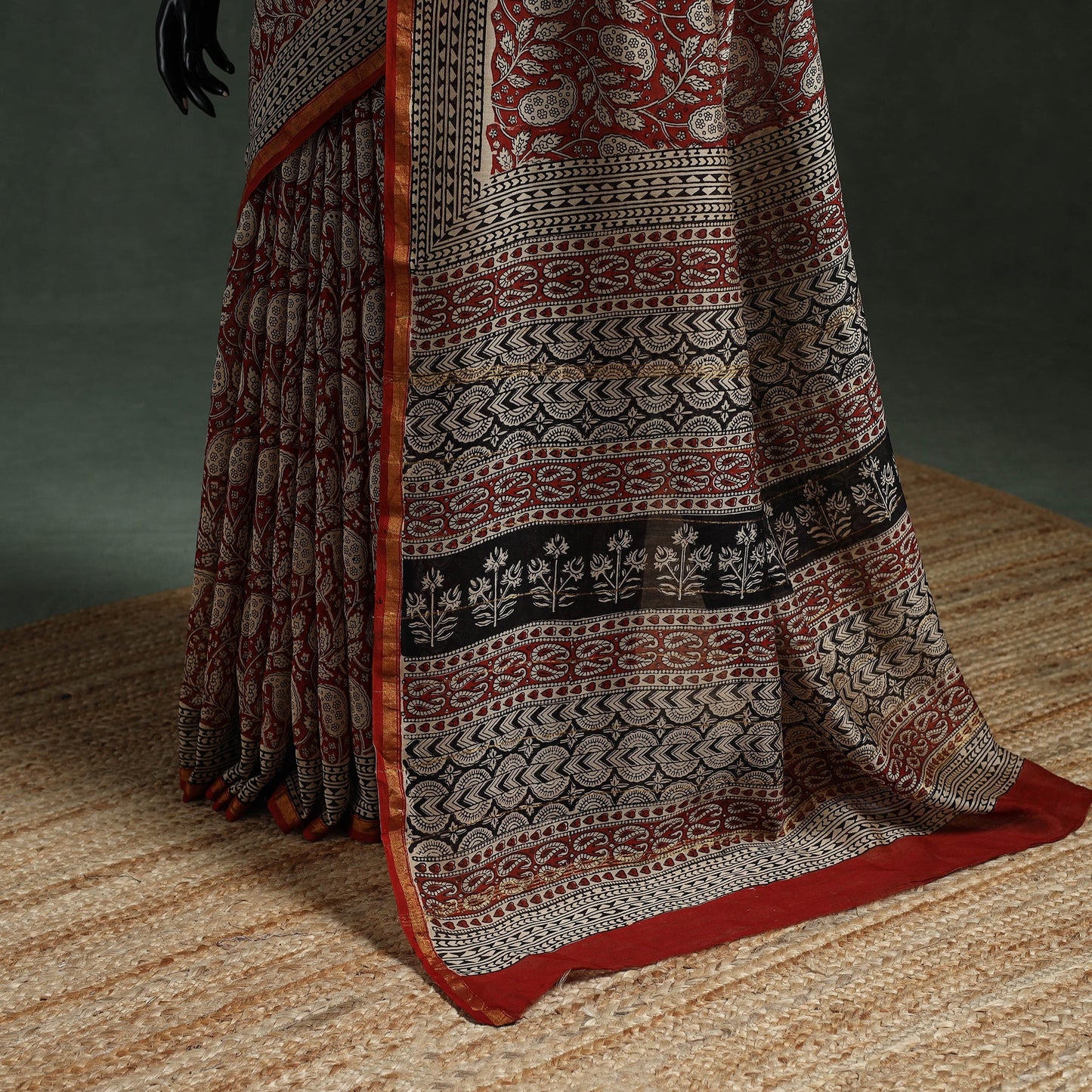 Chanderi silk natural dyed hand block dabu bagru print