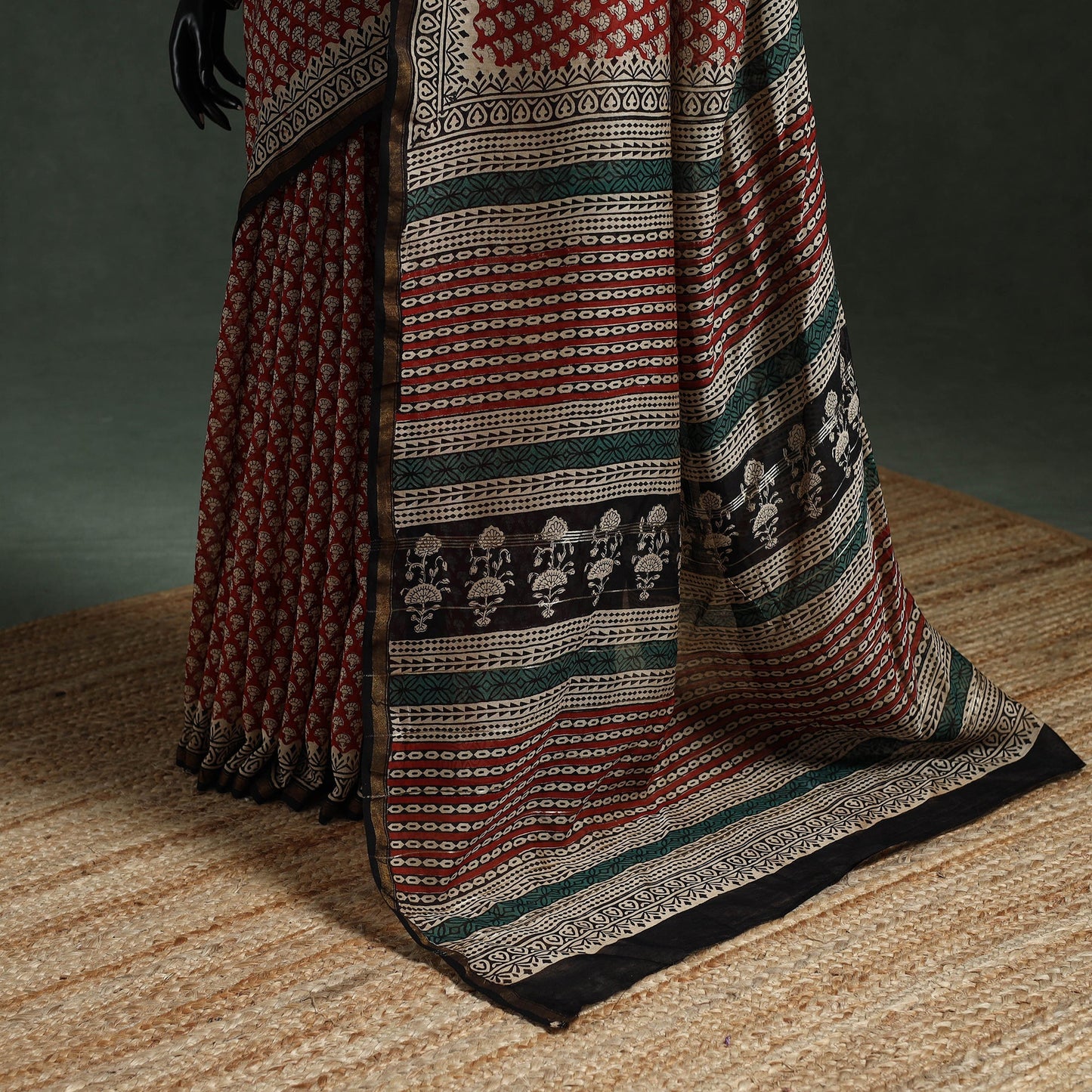 Chanderi silk natural dyed hand block dabu bagru print