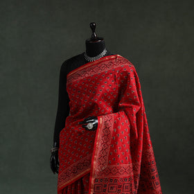 Chanderi silk natural dyed hand block print ajrakh saree 84